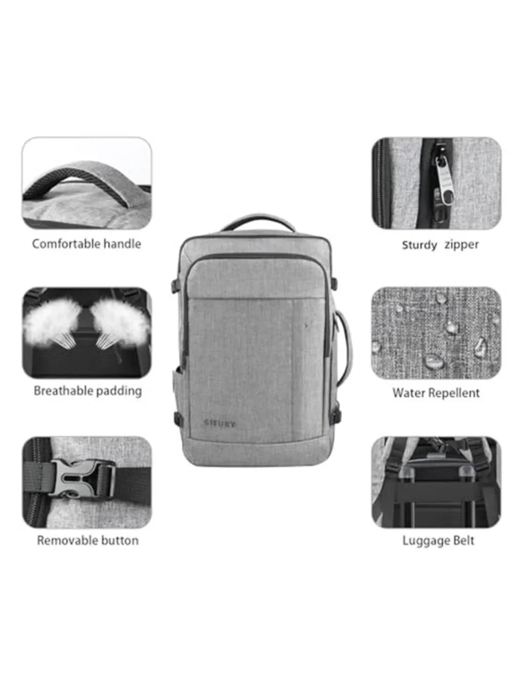 40L 50L Carry On Backpack 17 Inch Laptop Travel Weekender Expandable Grey